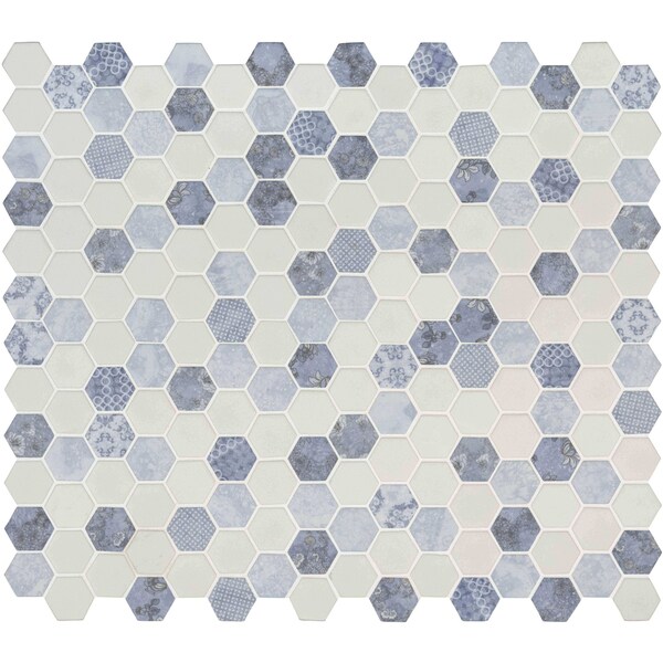 Vista Azul Hexagon SAMPLE Glass Mesh-Mounted Mosaic Tile